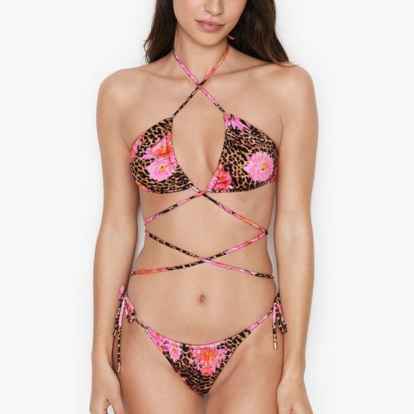 Victoria's Secret Other - Victoria Secret Dominical Strappy Leopard Print Floral String Bikini Size Small